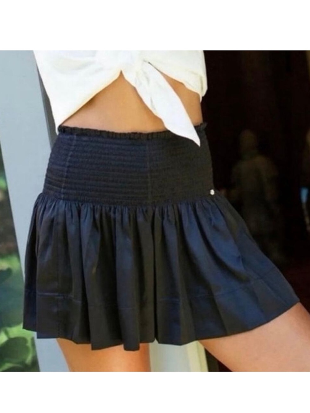 Natural Life Black Smocked High Waist Daisy Satin Shorts size medium pleated